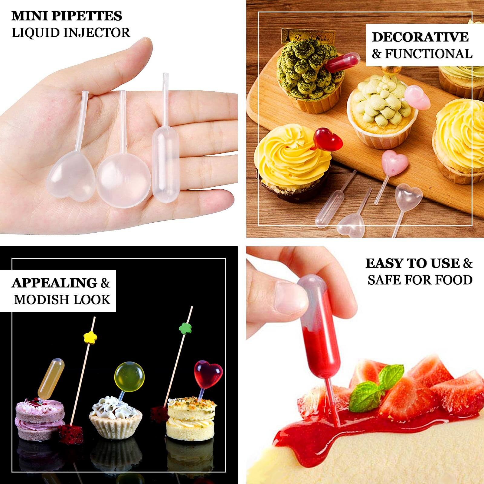 Set of 150 Plastic Dessert Topper Pipette Infusers Clear for Desserts & Drinks 4ml