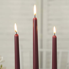 10-Pack Taper Candles Premium Wax Design Burgundy - Unscented Candles for Upscale Settings 10"