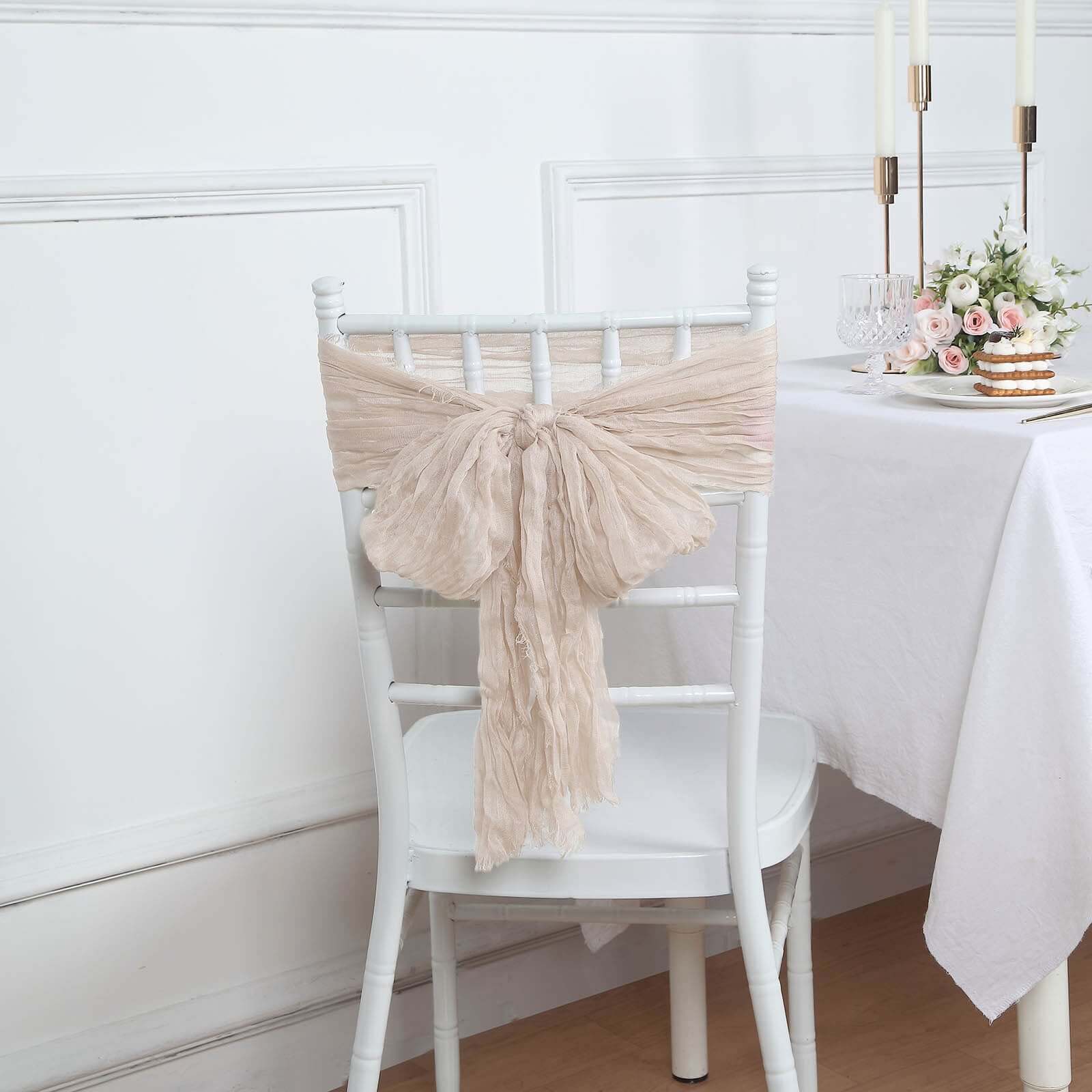 5 Pack Cheesecloth Gauze 16"x88" Chair Sashes Nude Beige - Boho Chair Decorations