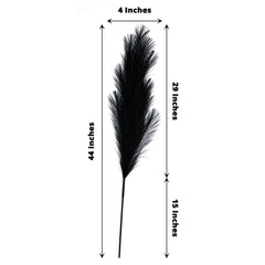 3 Stems Artificial Pampas Grass Decor Black - Soft Realistic Faux Ornamental Grass Branches for Rustic Boho Chic Backdrops Floral Styling & Vase Displays 44"