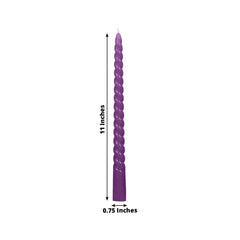 12-Pack Taper Candles Spiral Long Burn Wick Design Purple - Premium Unscented Wax Dinner Candle Sticks 11"
