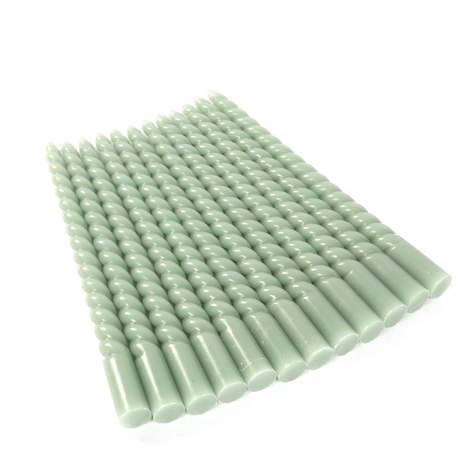 12 Pack 11" Sage Green Premium Unscented Spiral Wax Taper Candles, Long Burn Wick Dinner Candle Sticks