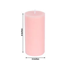 6-Pack 3"x6" Unscented Dripless Pillar Candles – Blush Long-Burning Wax Candles with Cotton Wicks for Home, Weddings & Event Decor
