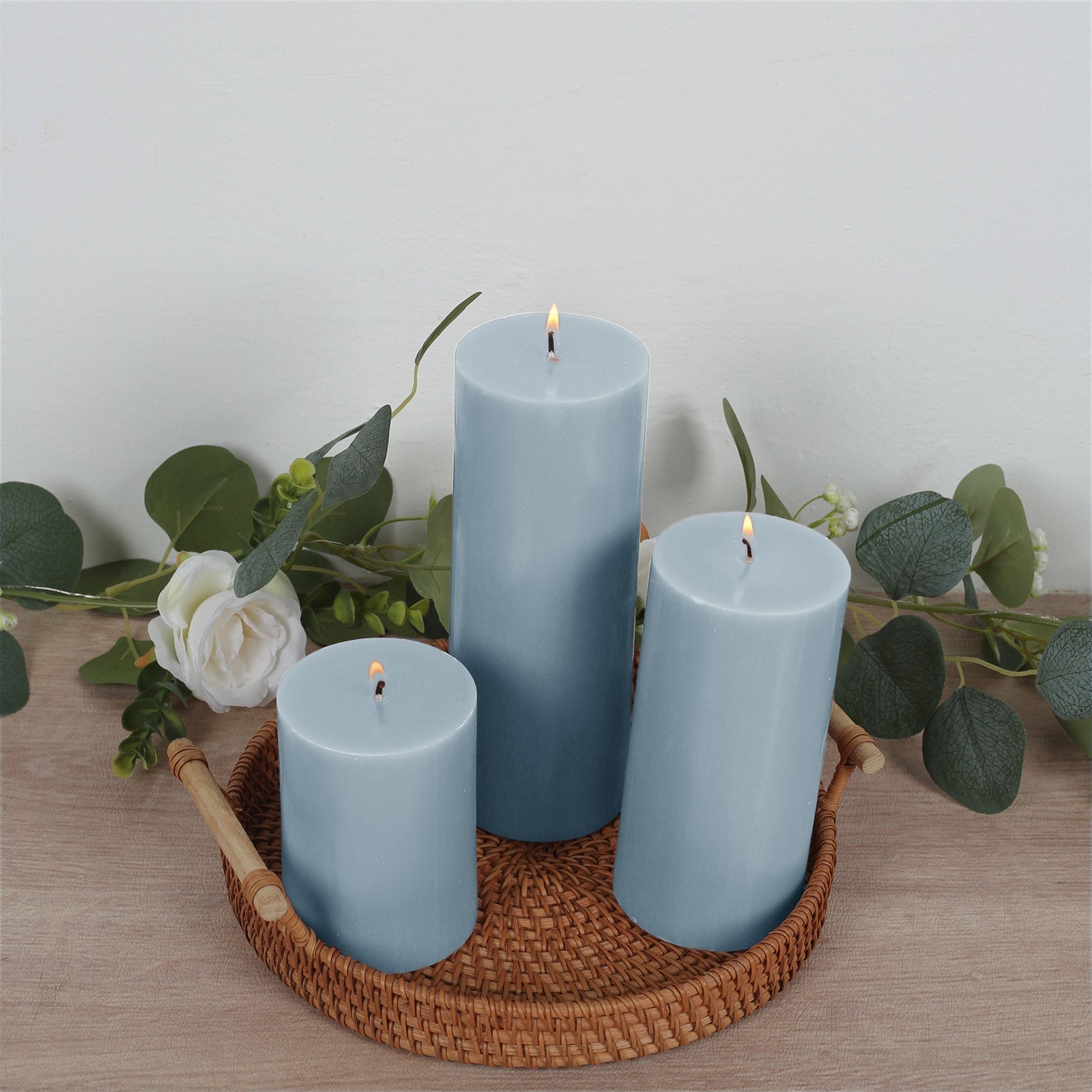 12-Pack 3"x4" Unscented Dripless Pillar Candles – Dusty Blue Long-Burning Wax Candles with Cotton Wicks for Home, Weddings & Event Decor