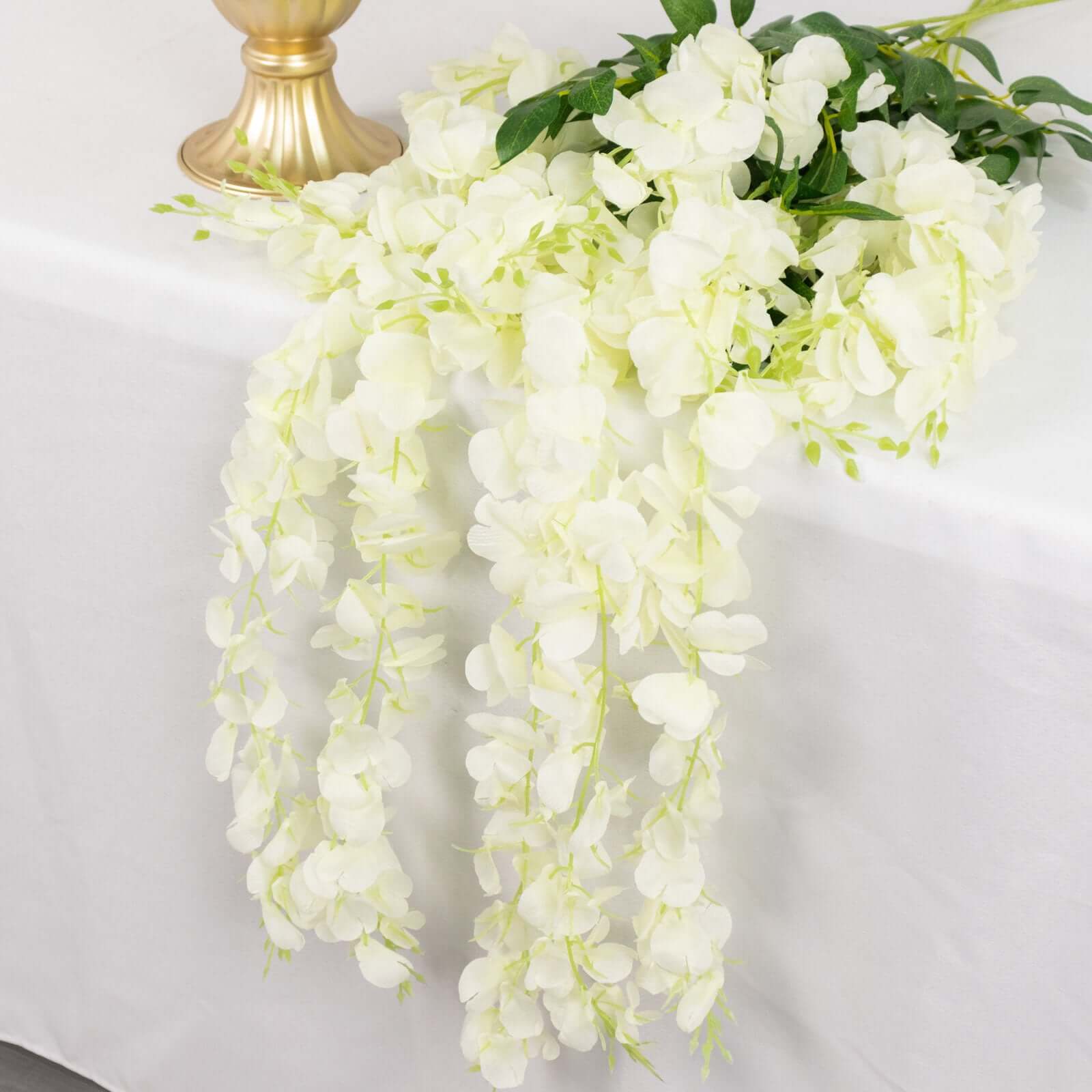 5 Pack 44" Silk Hanging Wisteria Flower Garland Vines in Cream, 3 Strands in 1 Bush
