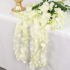 5 Pack 44" Silk Hanging Wisteria Flower Garland Vines in Cream, 3 Strands in 1 Bush