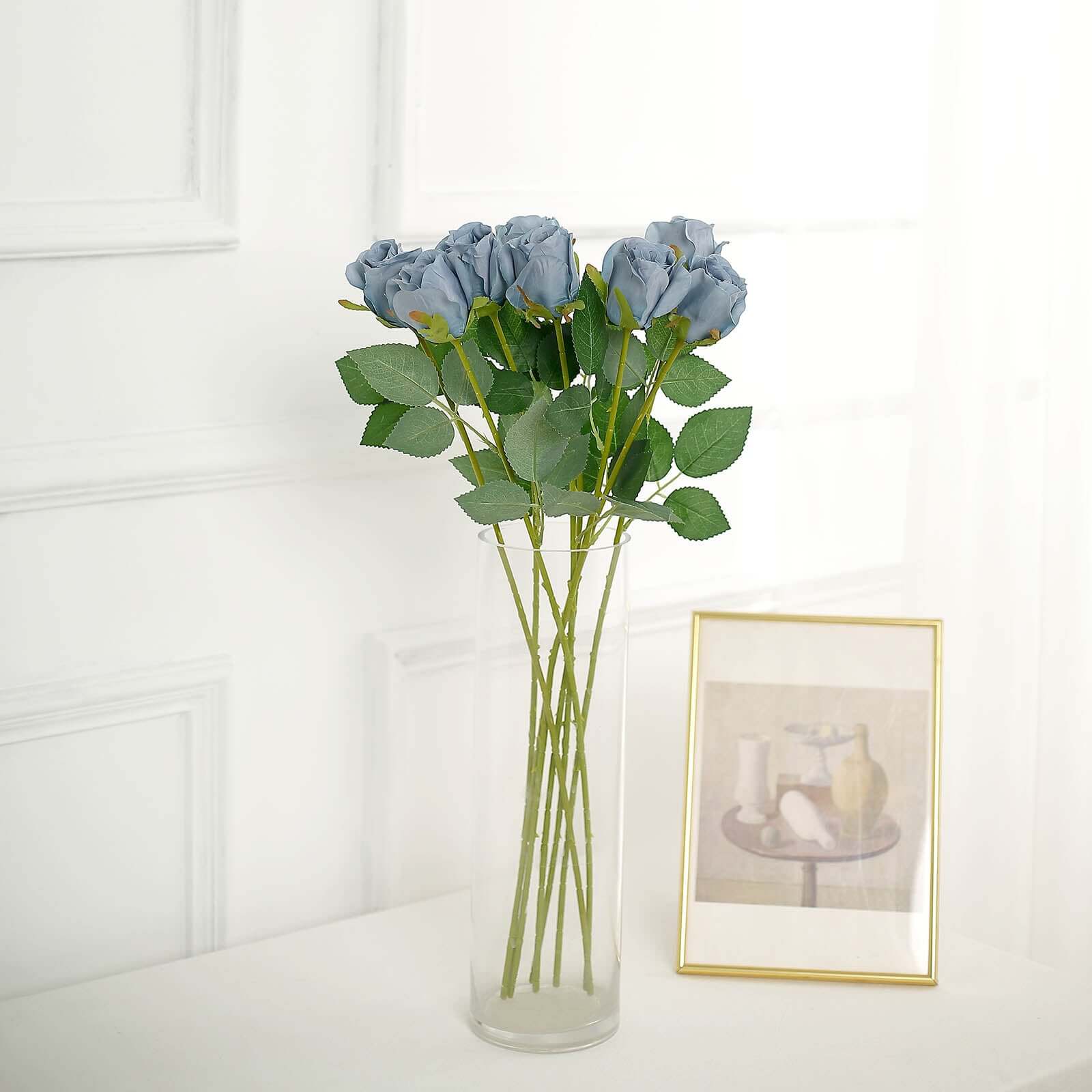 31" 24Pcs Dusty Blue Long Stem Artificial Silk Roses Flowers