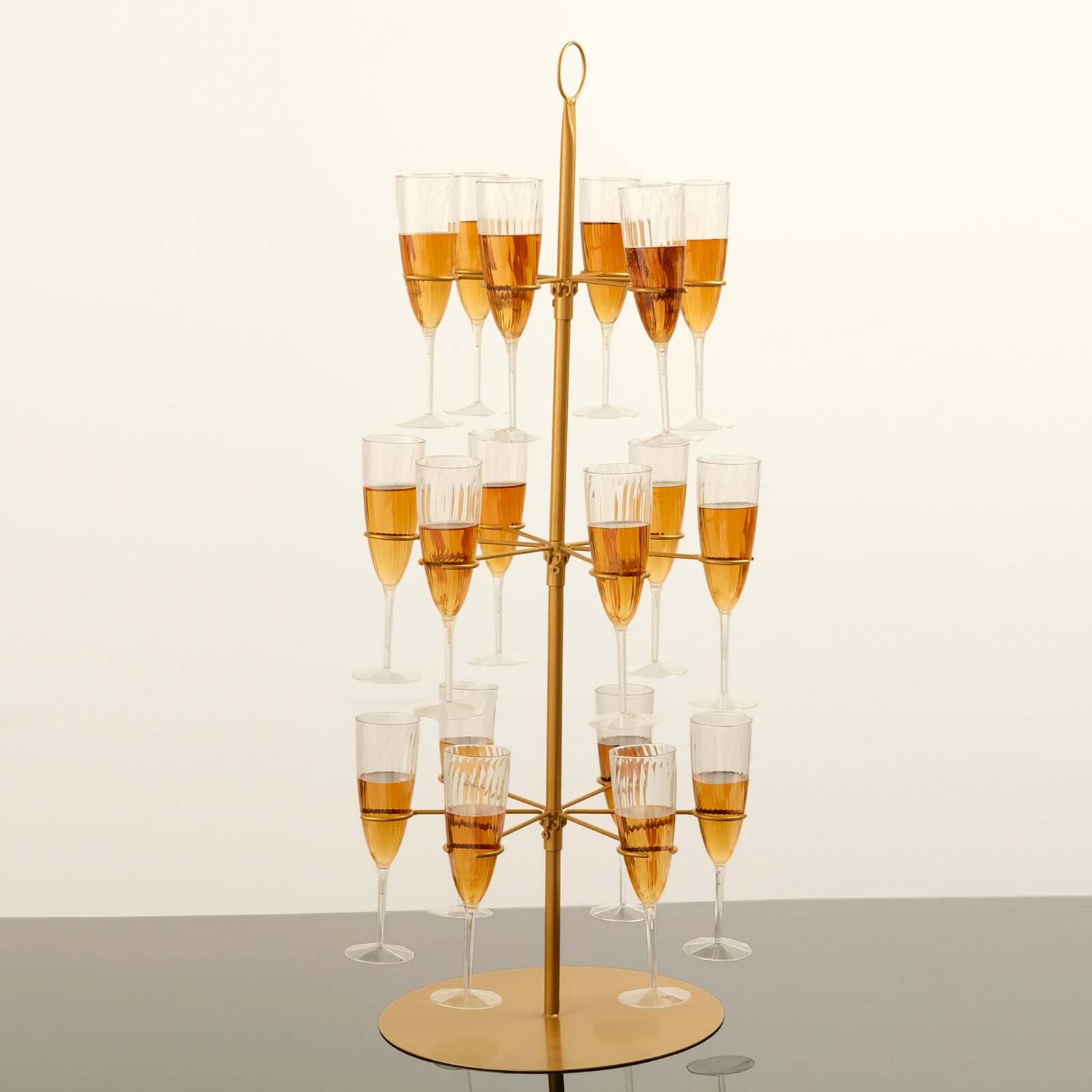 3-Tier Champagne Glass Holder Tower Gold - Modern Metal Flute Display Rack Cocktail Tree Stand for Professional & Home Use 33"