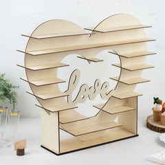 8-Layer Wooden Dessert Display Stand Heart Shaped Double Sided Design Natural - "Love" Cupcake Shelf Table Rack 26"