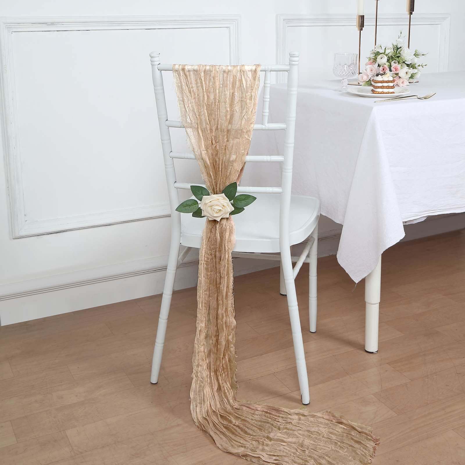 5 Pack Cheesecloth Gauze 16"x88" Chair Sashes Beige - Boho Chair Decorations