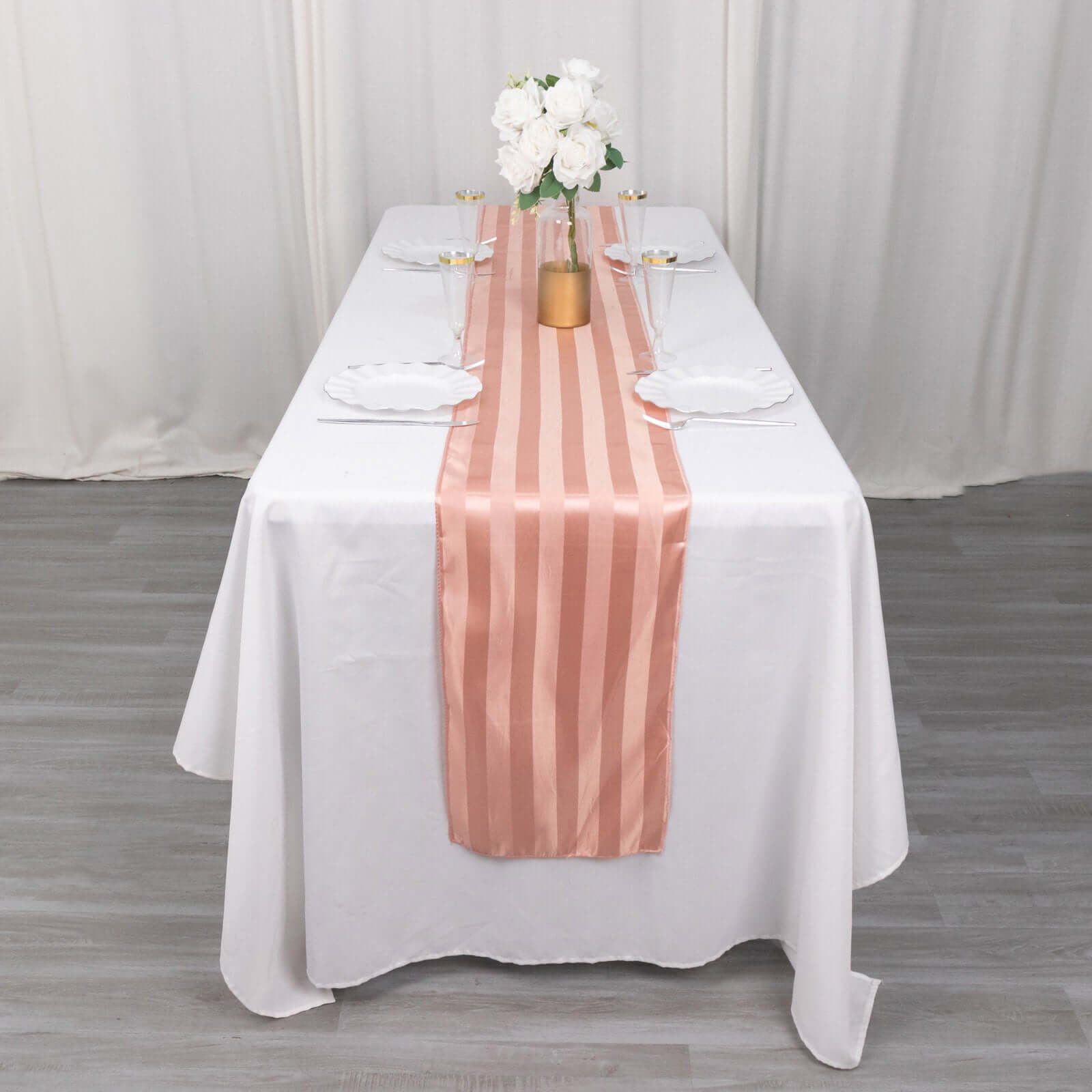 Satin 12"x108" Table Runner Dusty Rose - Stripe Table Decor