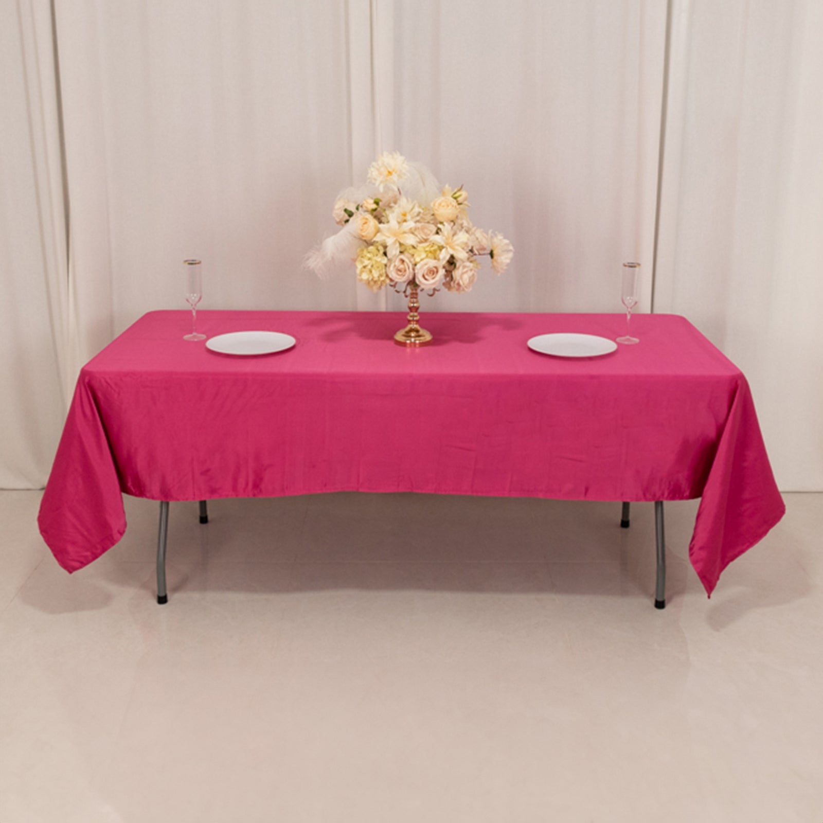 Lamour Satin 60"x102" Rectangle Tablecloth Fuchsia - Durable & Silky Soft Feel Table Cover