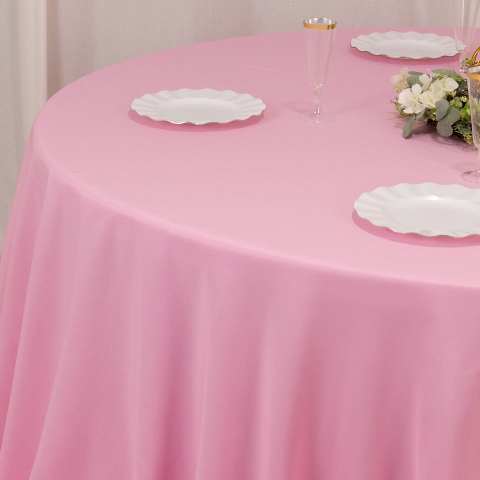 Premium Polyester 132" Round Tablecloth Pink - Seamless 220GSM Wrinkle-Resistant Table Cover