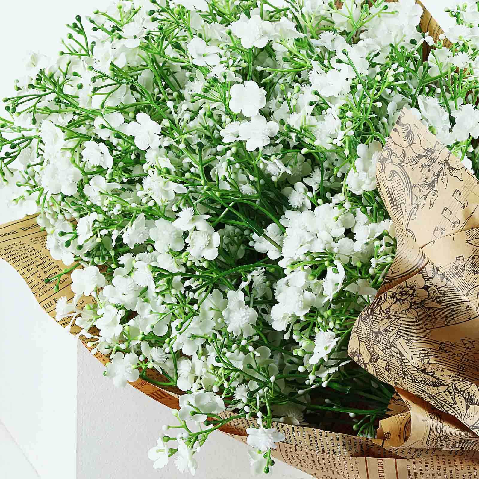 4 Stems 27" White Artificial Silk Babys Breath Gypsophila Flowers