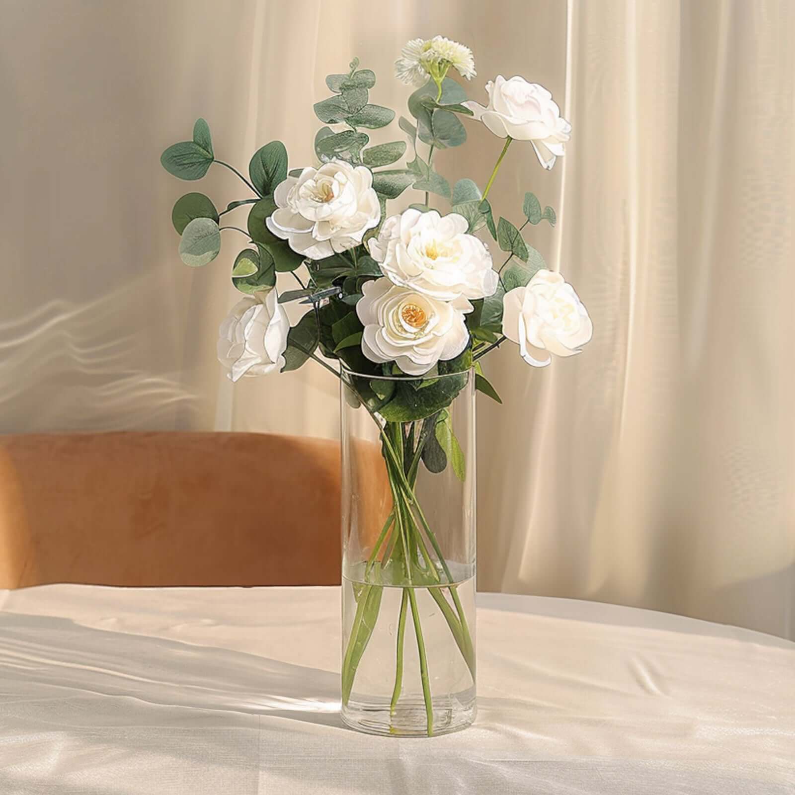 6-Pack Glass Flower Vases Cylinder Design Heavy Duty Clear - Stylish Centerpieces for Weddings 12"