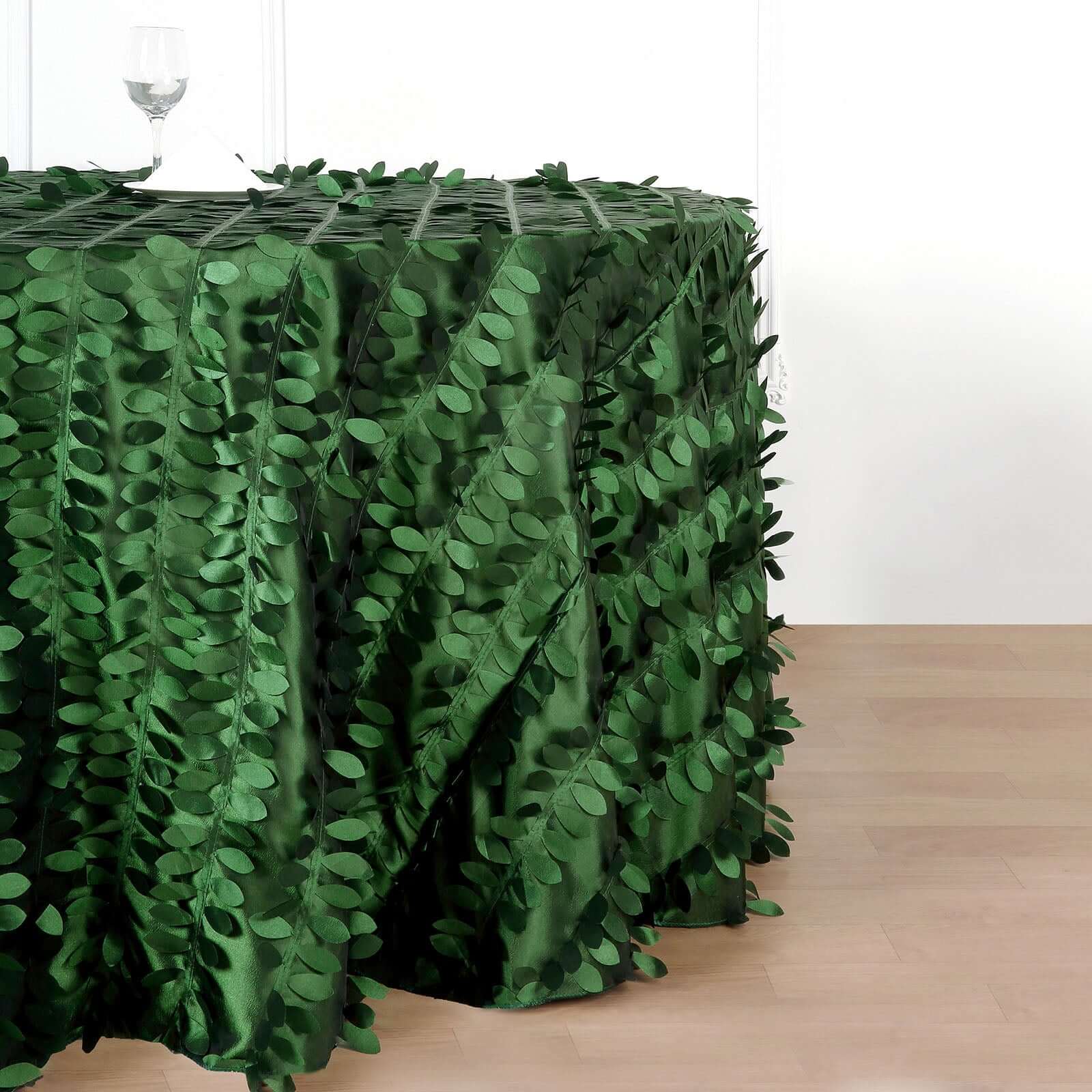 Taffeta 120" Round Tablecloth Green | 3D Leaf Petal Design Seamless Table Cover