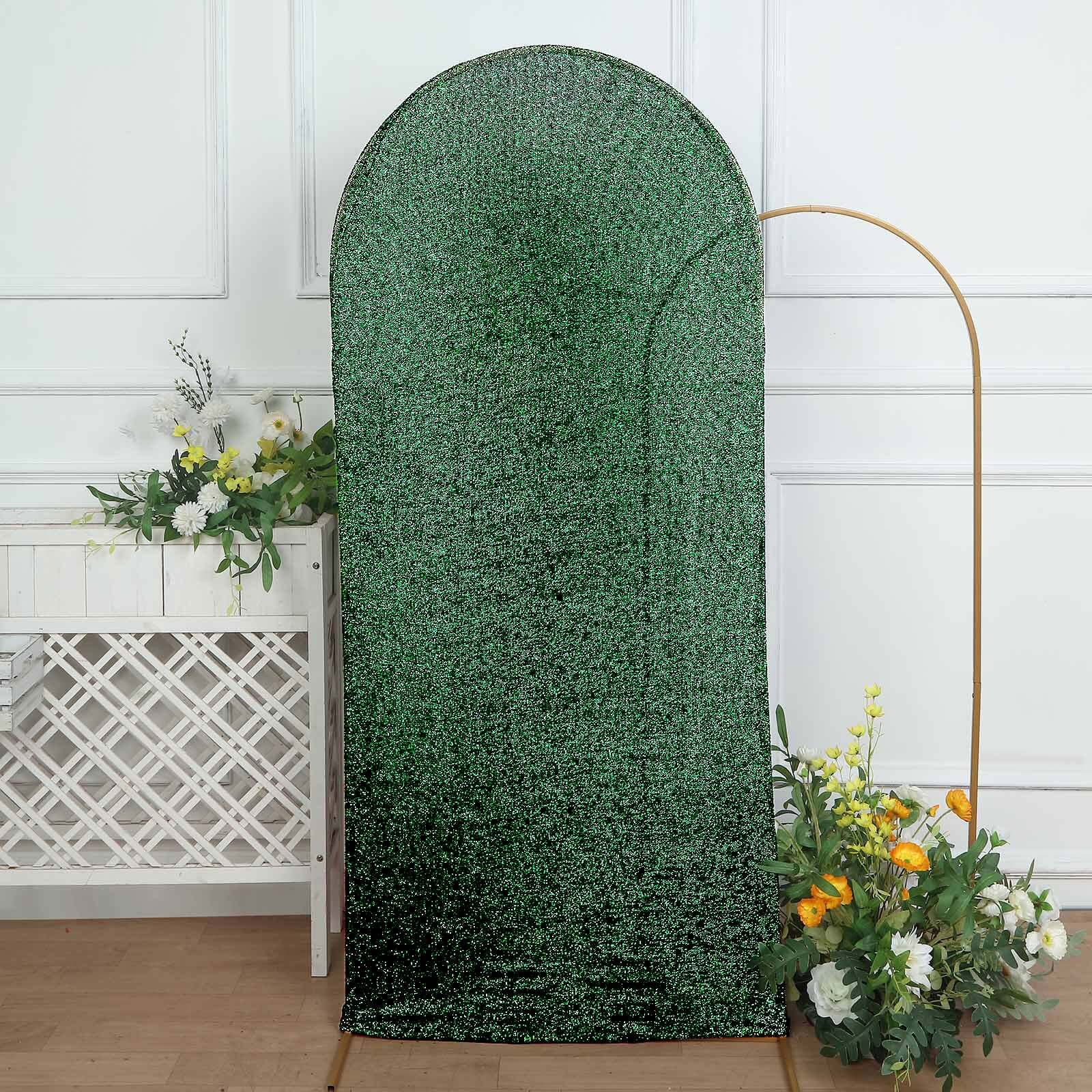 6ft Hunter Emerald Green Shimmer Tinsel Spandex Chiara Backdrop Stand Cover For Fitted Round Top Wedding Arch