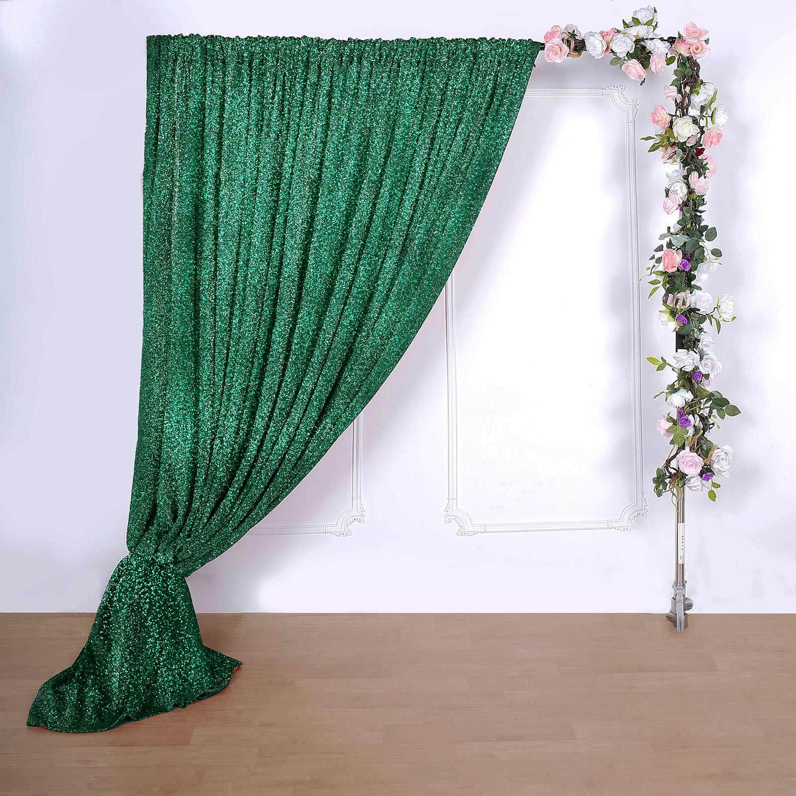 20ftx10ft Hunter Emerald Green Metallic Shimmer Tinsel Event Curtain Drapes, Backdrop Event Panel