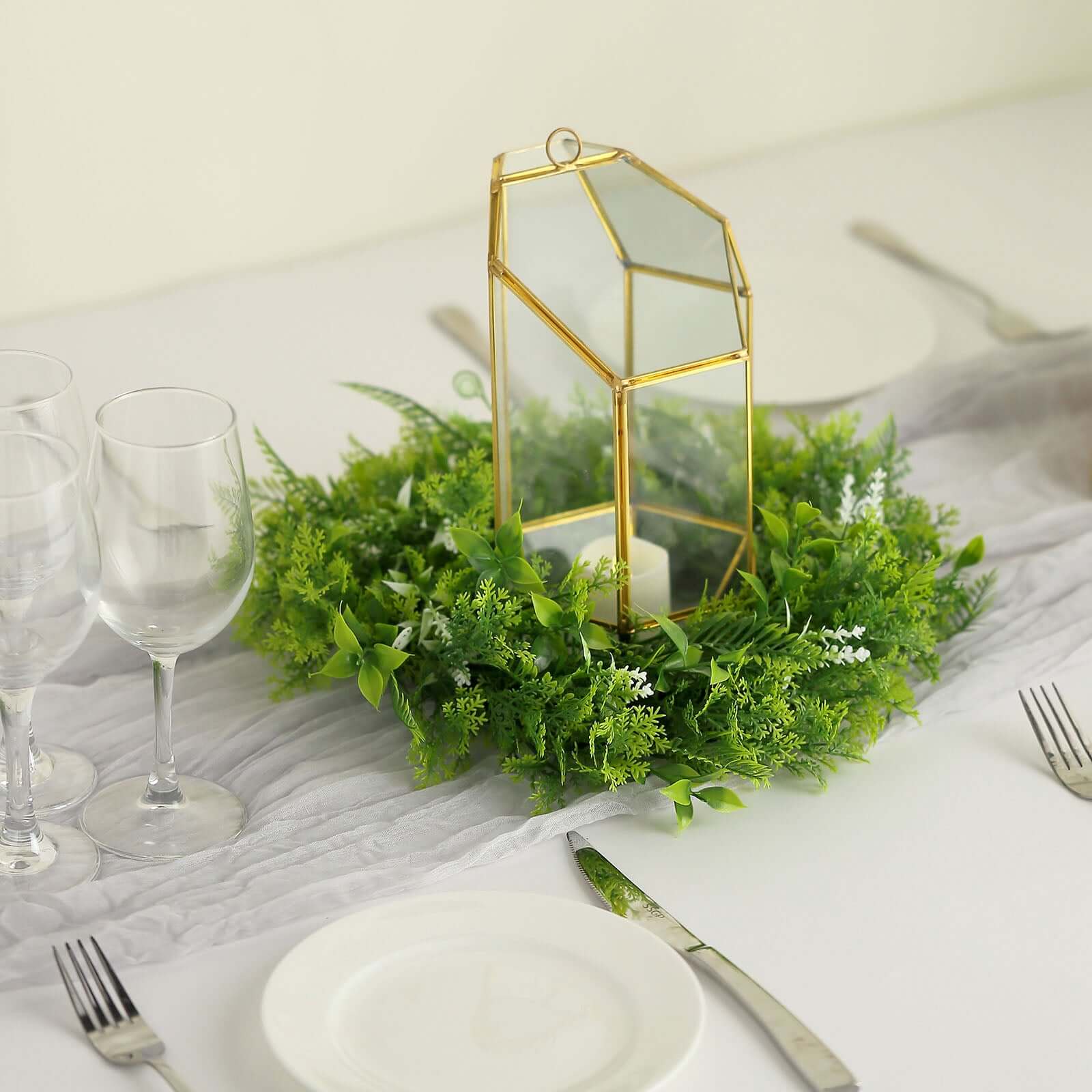 2 Pack 4" Green Artificial Fern Leaf Mix Pillar Candle Ring Wreaths