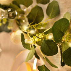 Lighted Greenery Garland with Eucalyptus & Peonies, 5.5ft Battery-Powered Greenery for Fireplace, Table & Event Styling