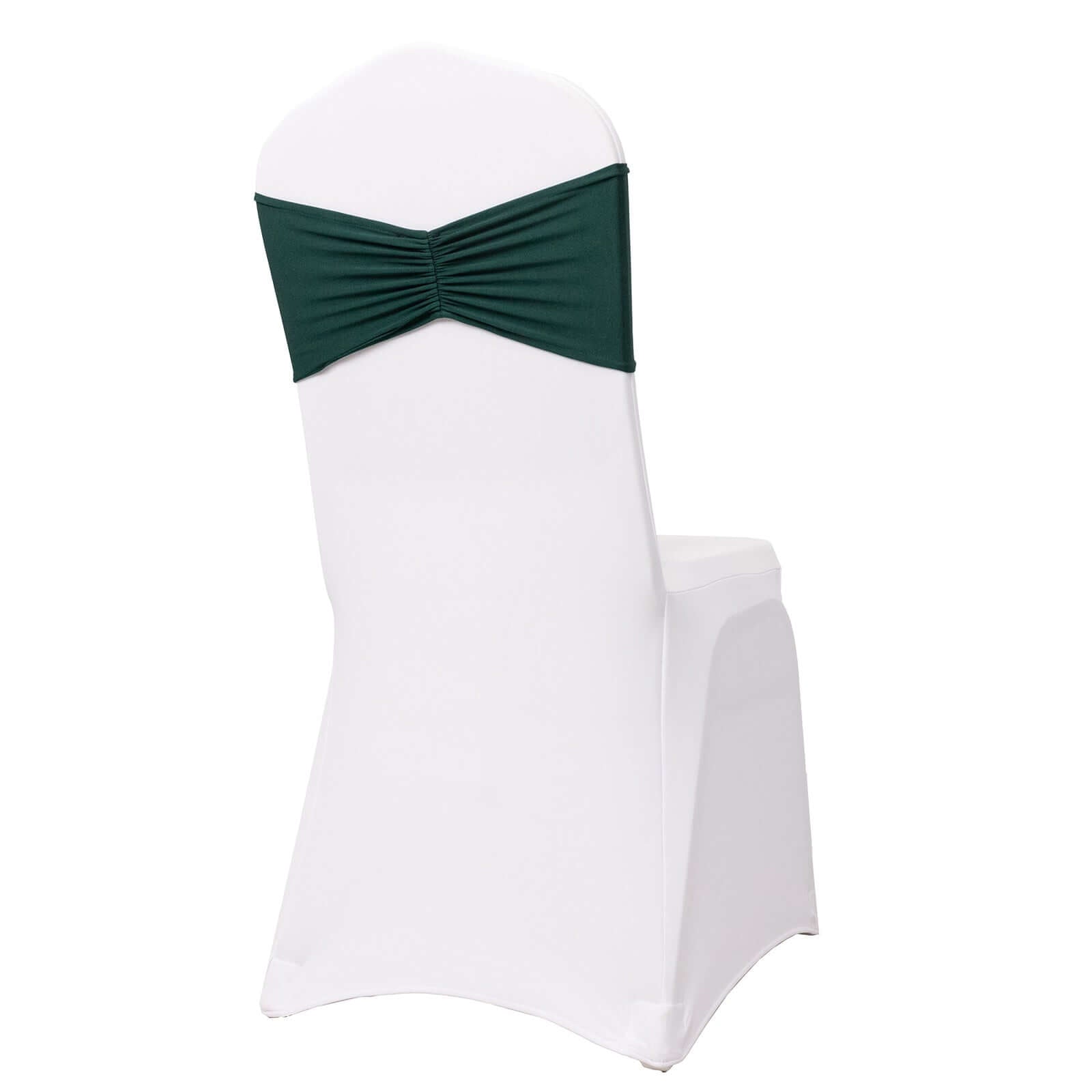 5 Pack Spandex Chair Sashes Hunter Emerald Green Ruffled Style - Wide Easy to Use Stretch Chair Bands 8"x13"