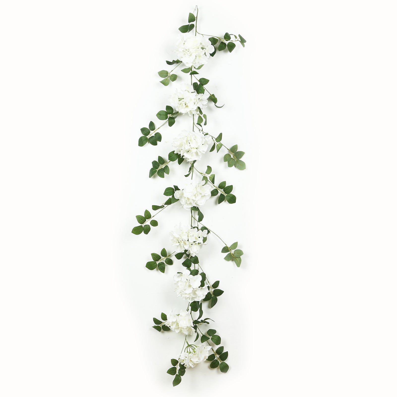 2-Pack Ivory Artificial Hydrangea Garland 5.5ft – Artificial Silk Floral Vine with Green Leaves