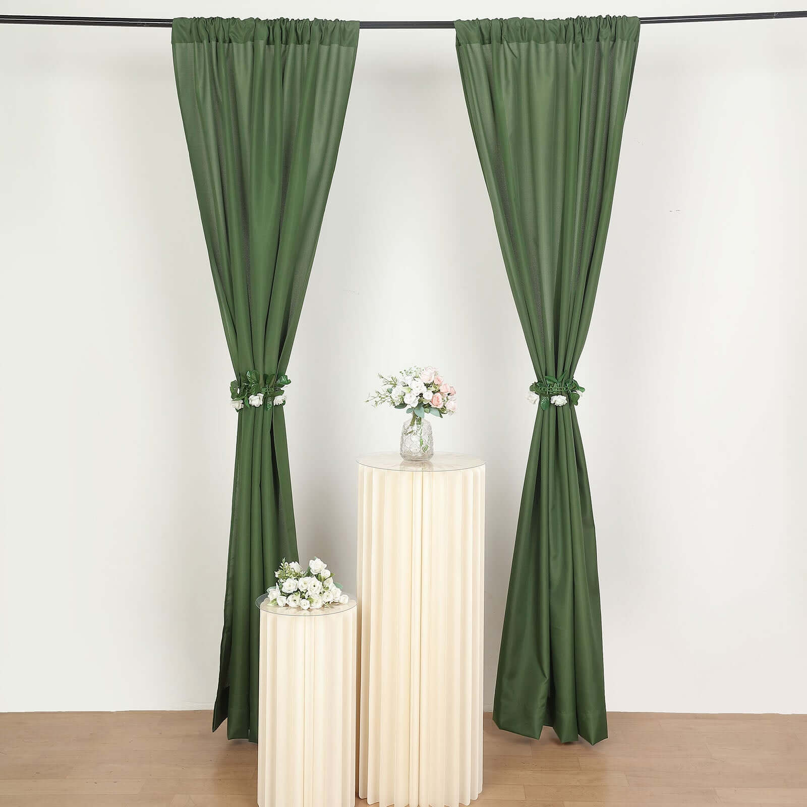2 Pack Olive Green Polyester Event Curtain Drapes, 10ftx8ft Backdrop Event Panels With Rod Pockets 130 GSM