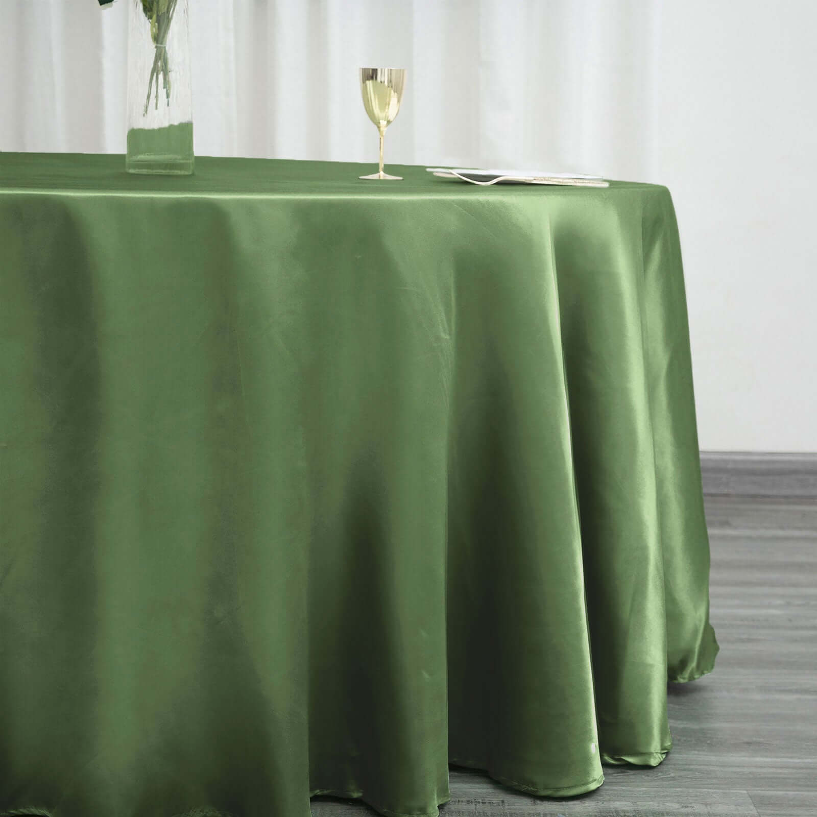 Satin 120" Round Tablecloth Olive Green - Stylish Seamless Table Cover