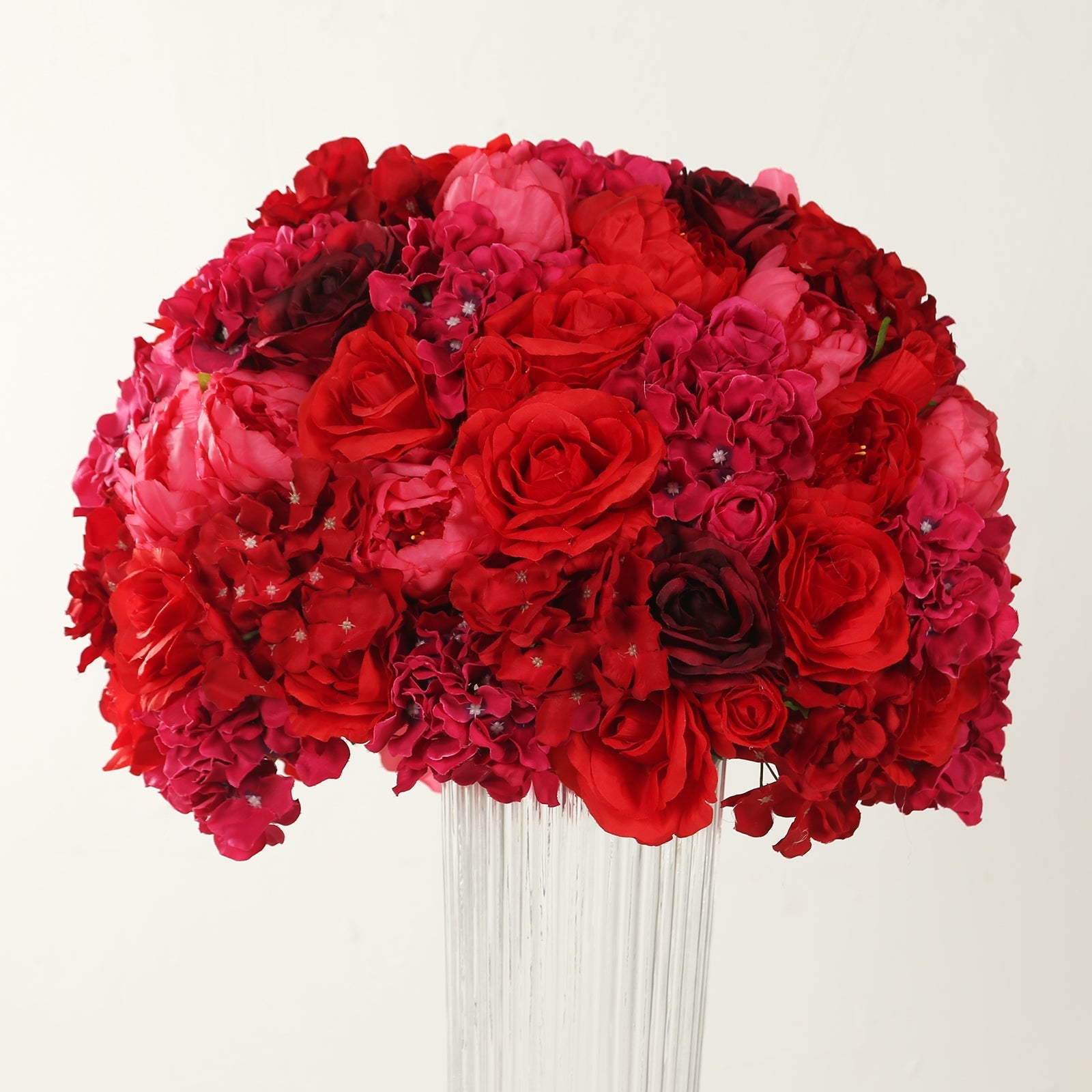 Pre-Arranged Silk Rose Wedding Centerpiece, Red Artificial Rose Flower Balls Arrangement Table Decor - 20"
