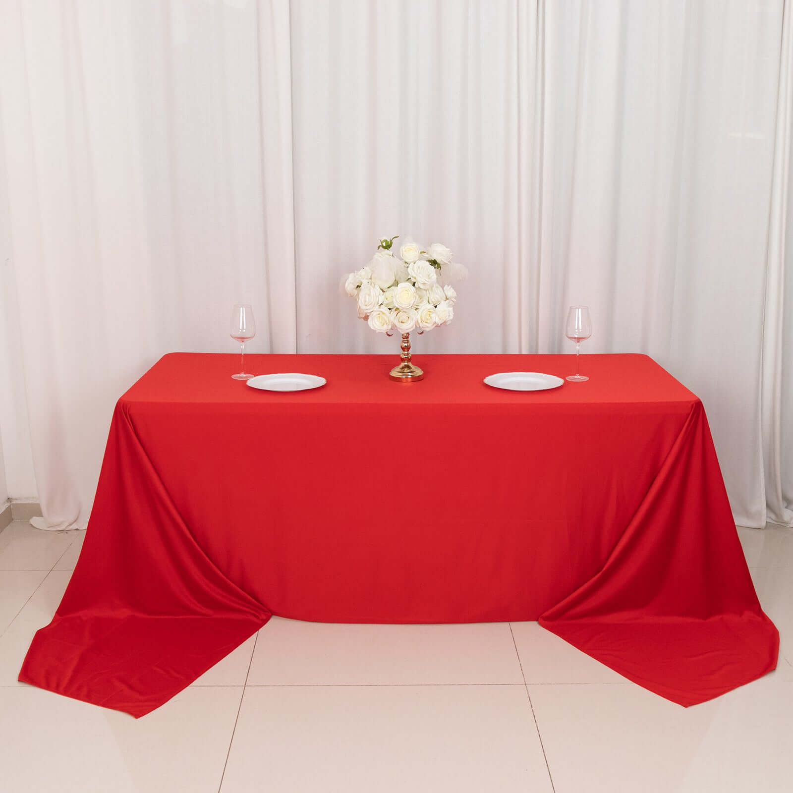 Scuba Rectangular 90"x156" Tablecloth Red - Wrinkle Free, Stain Resistant & Seamless Table Cover