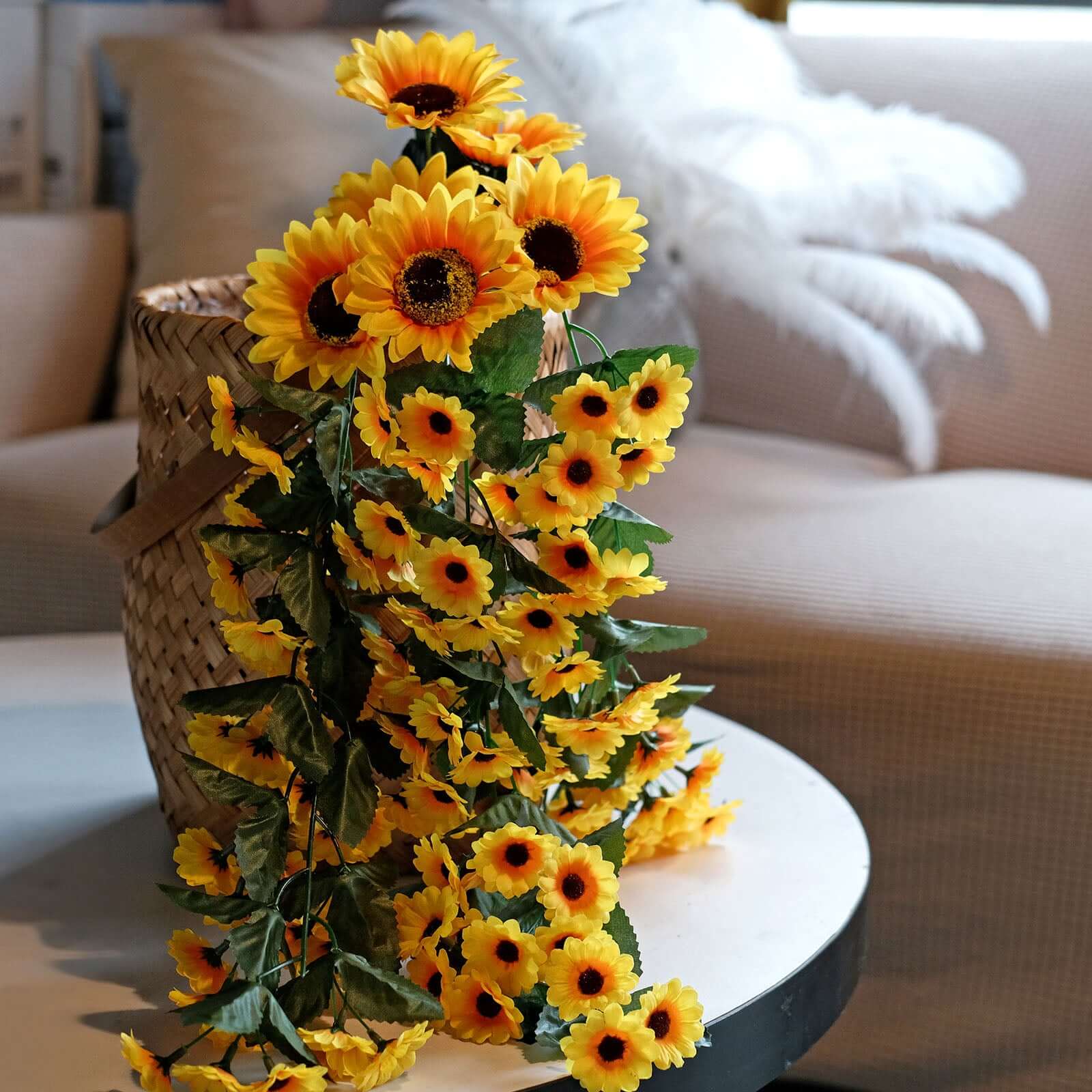 22" Artificial Hanging Vine Sunflower Bush, Draping Bouquet Garland