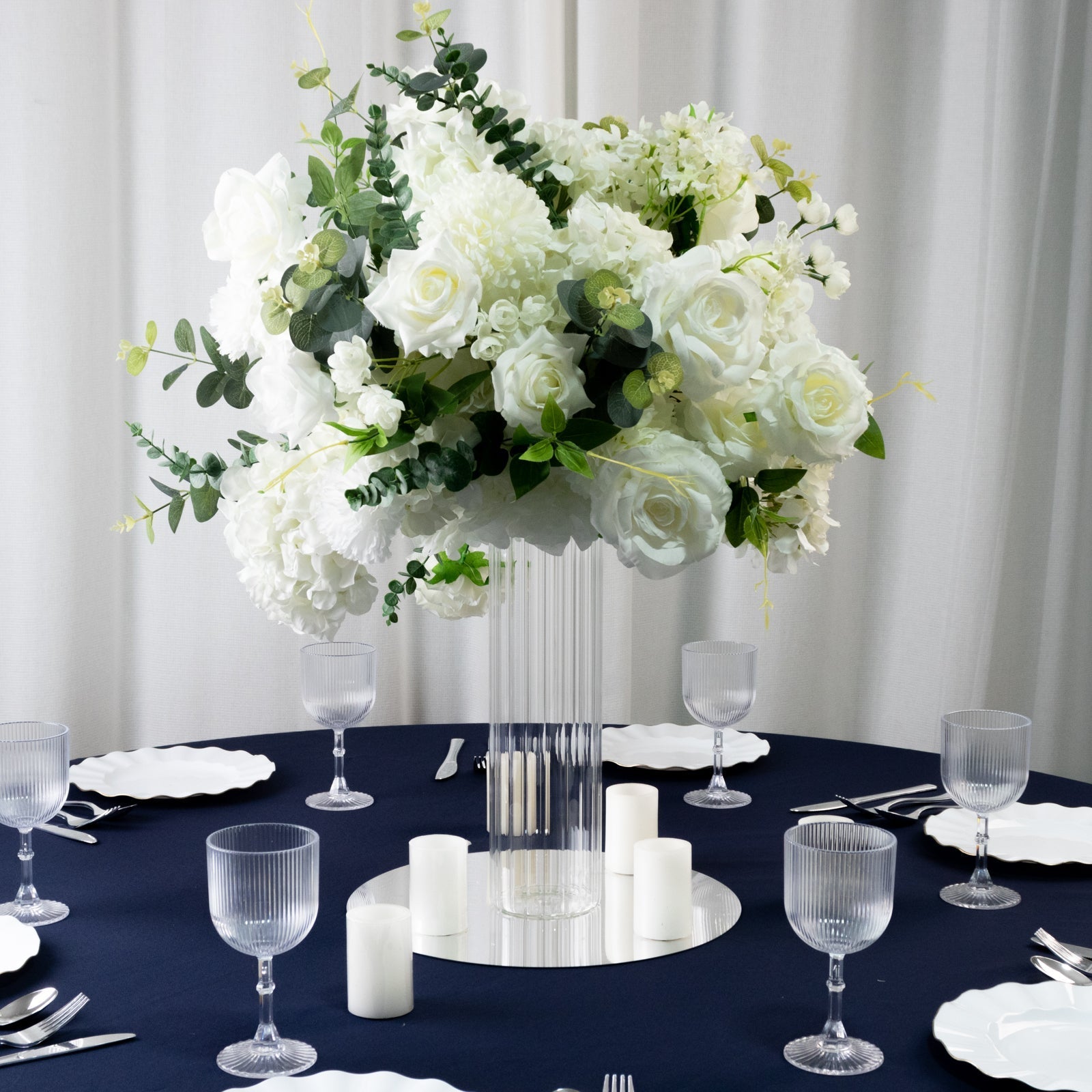 14" Ribbed Cylinder Glass Vases 6-Pack – Tall Clear Decorative Vases for Dining Tables, Mantels & Modern Interiors