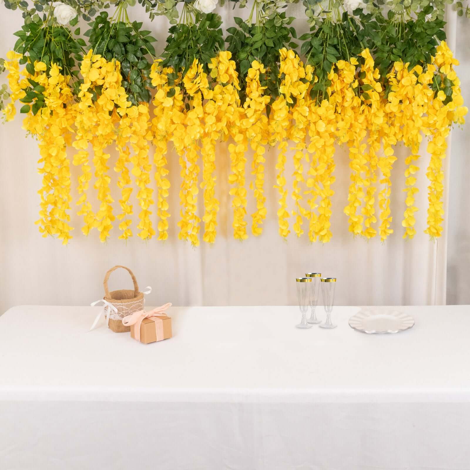 5 Pack 44" Silk Hanging Wisteria Flower Garland Vines in Yellow, 3 Strands in 1 Bush
