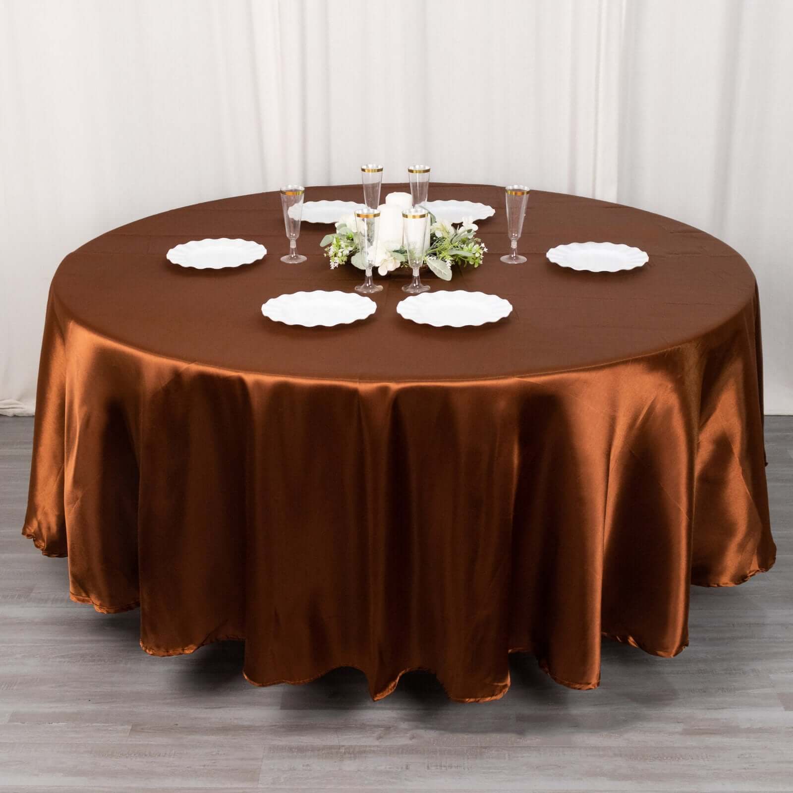 Satin 108" Round Tablecloth Cinnamon Brown - Smooth and Lustrous Table Cover