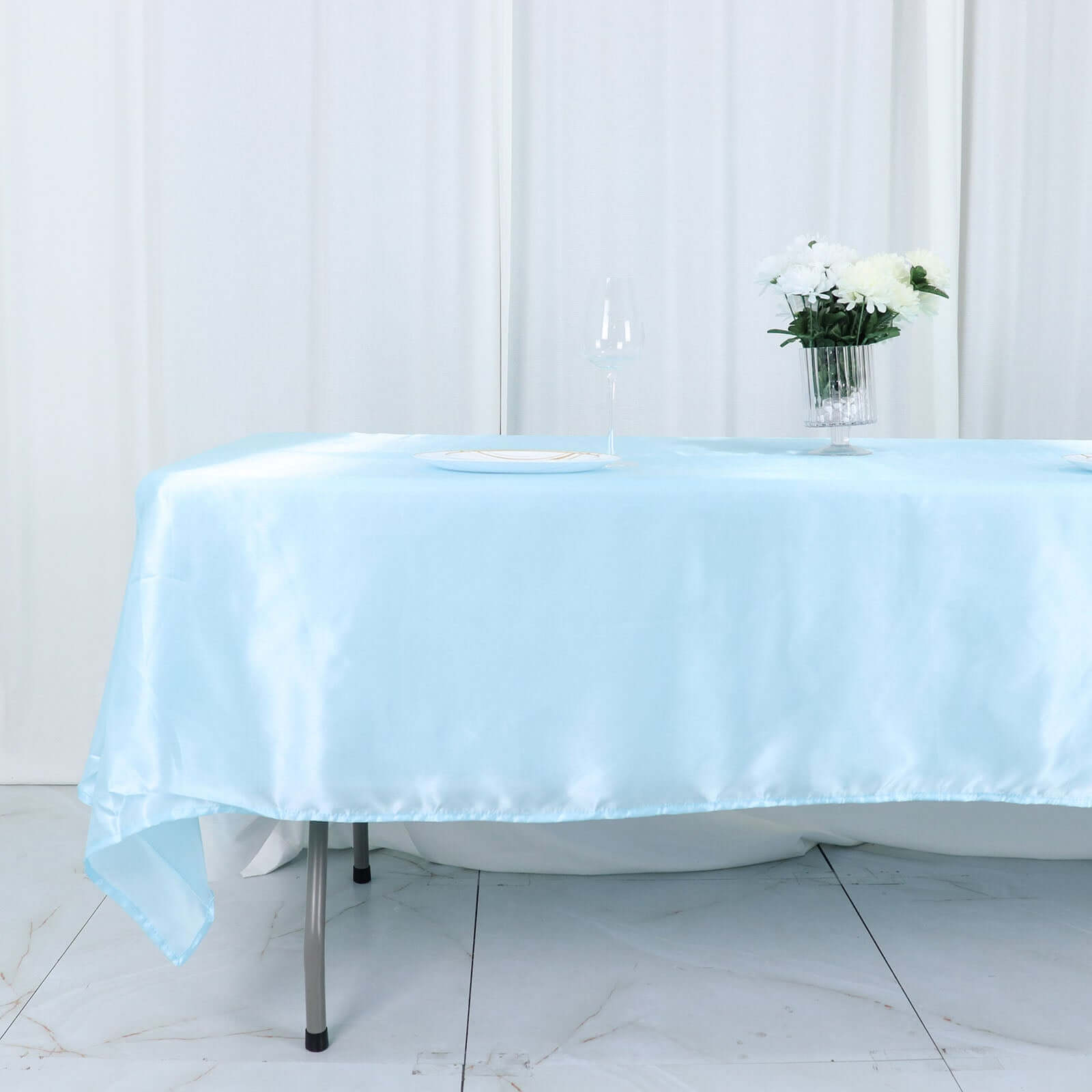 Satin Rectangular 60"x102" Tablecloth Light Blue - Smooth and Lustrous Table Cover