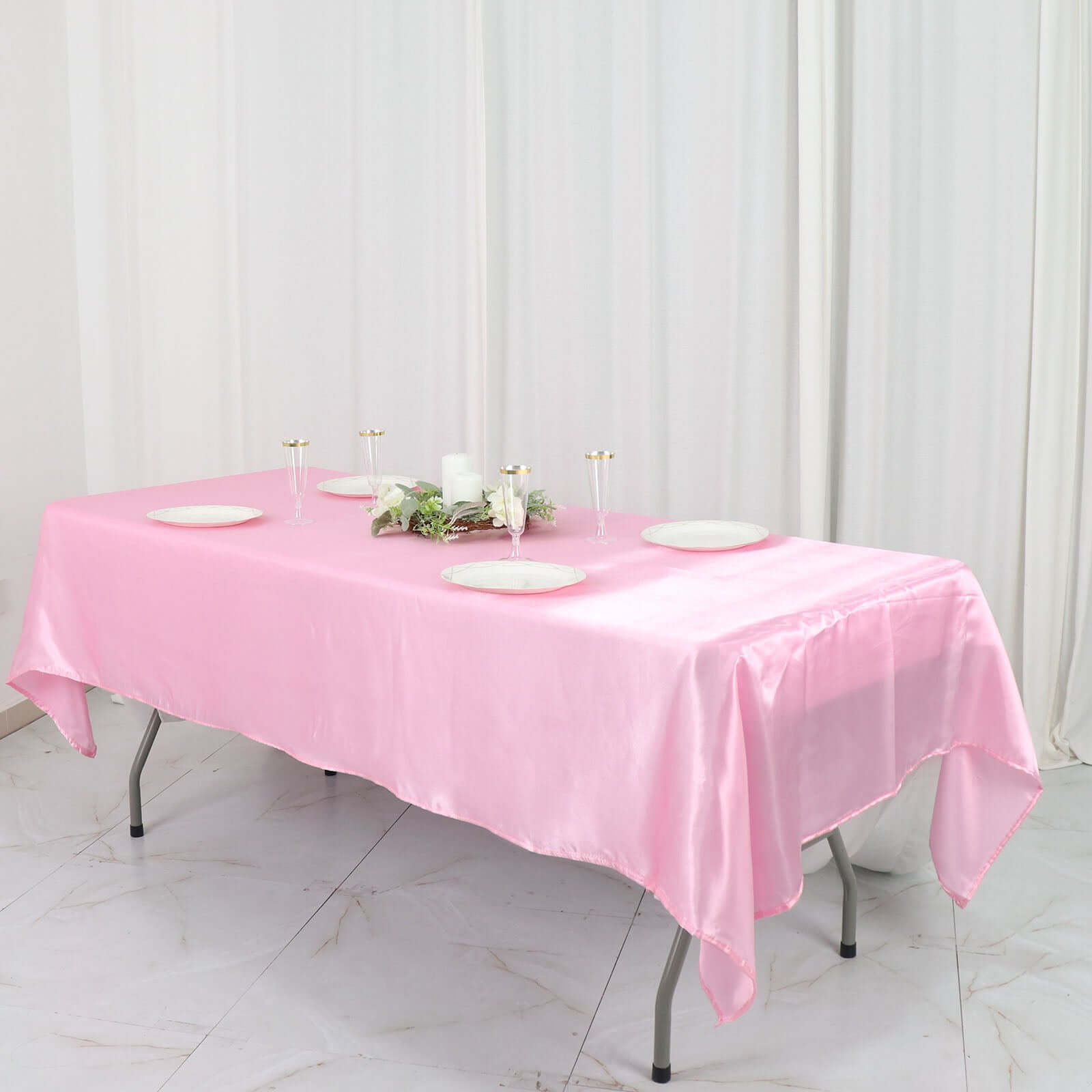 Satin Rectangular 60"x102" Tablecloth Pink - Smooth and Lustrous Table Cover