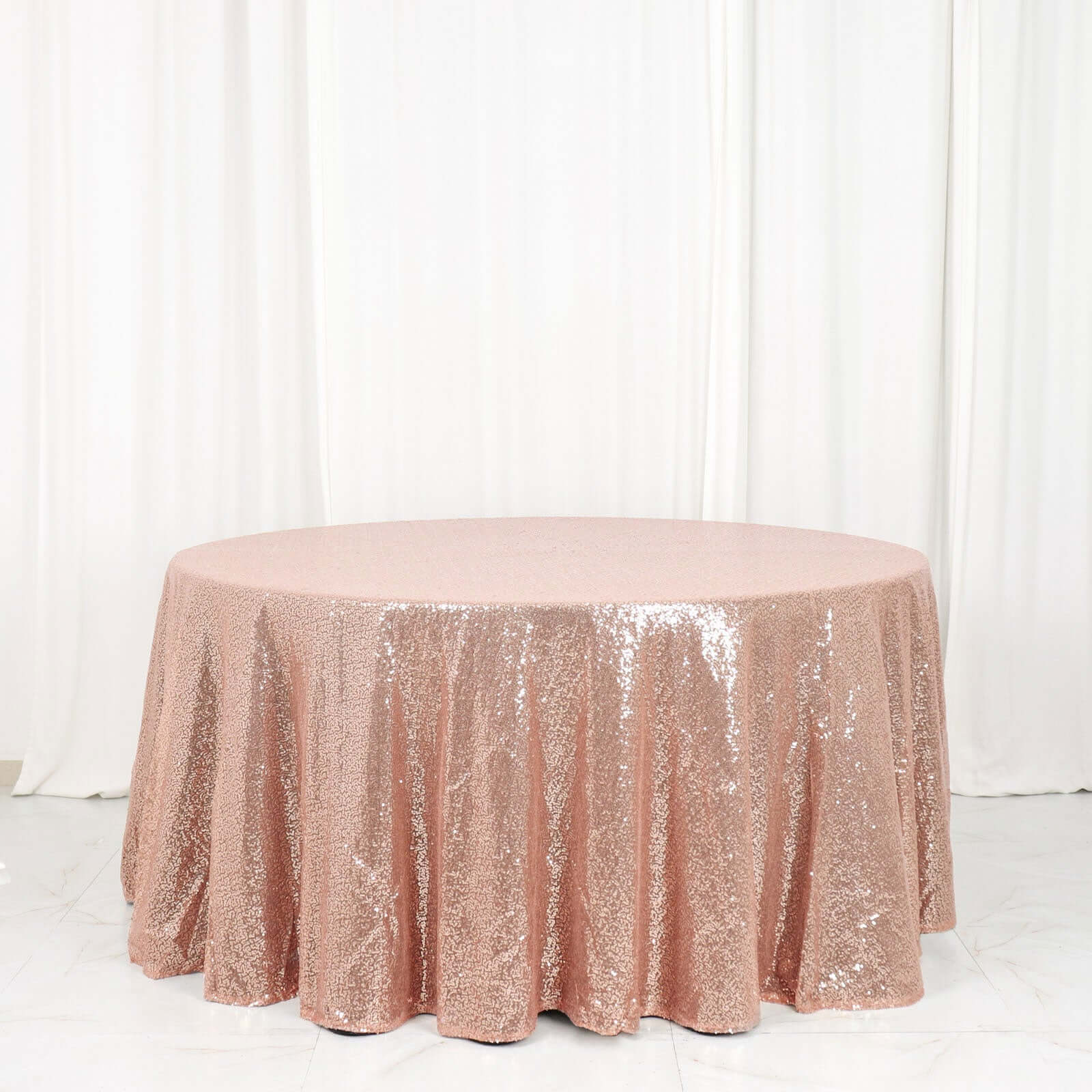 Sequin 120" Round Tablecloth Rose Gold - Seamless Glittering Table Cover
