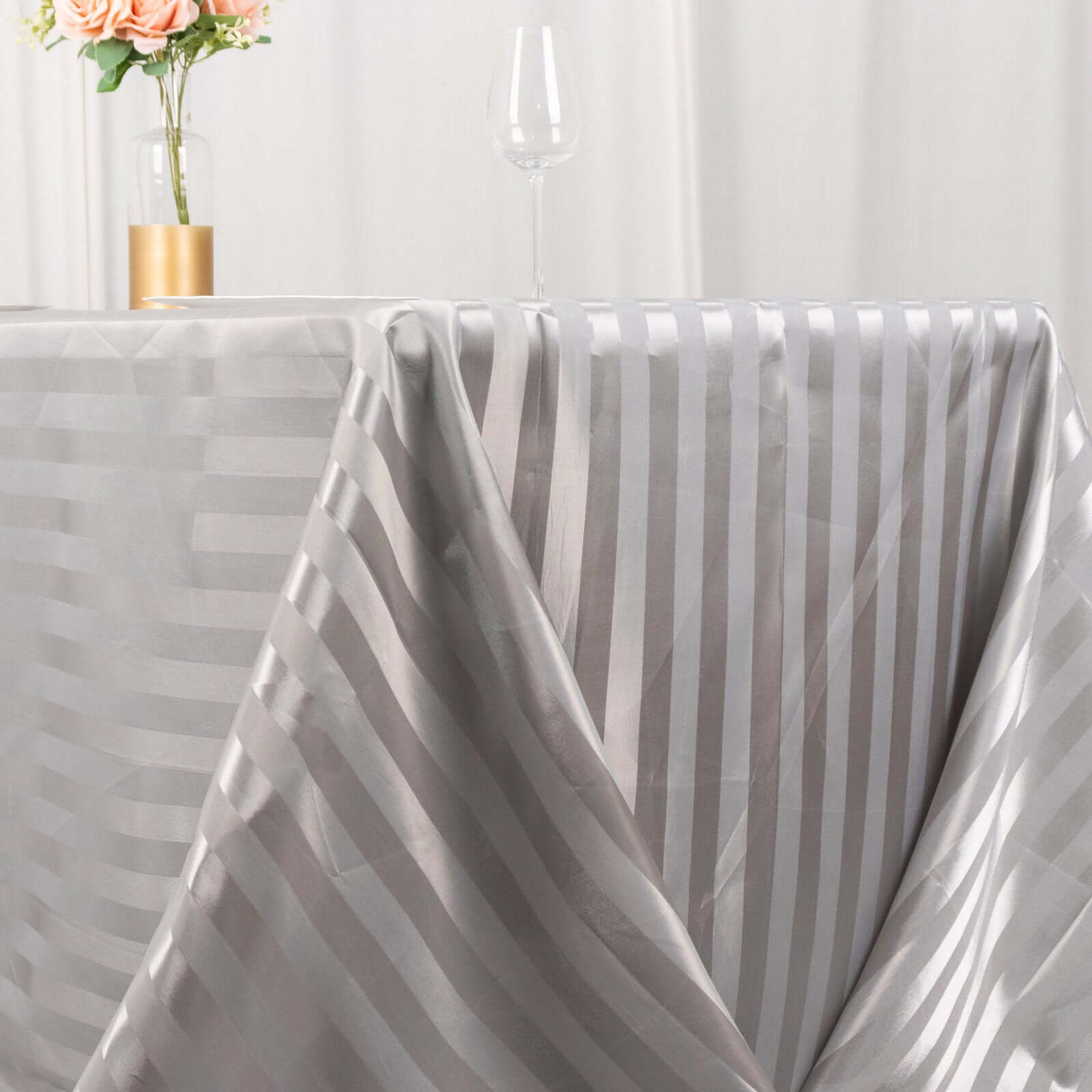 Satin Striped 90"x132" Rectangular Tablecloth Silver - Seamless Silky Smooth Table Cover
