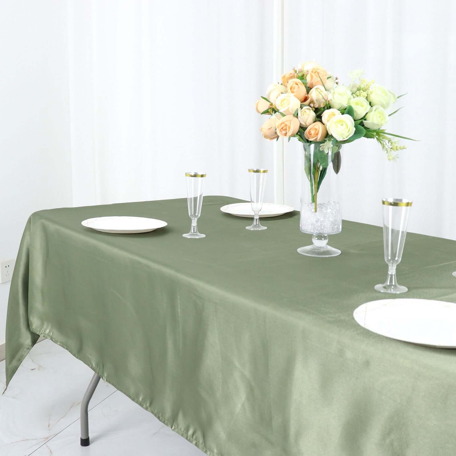 Satin Rectangular 60"x102" Tablecloth Dusty Sage Green - Smooth and Lustrous Table Cover
