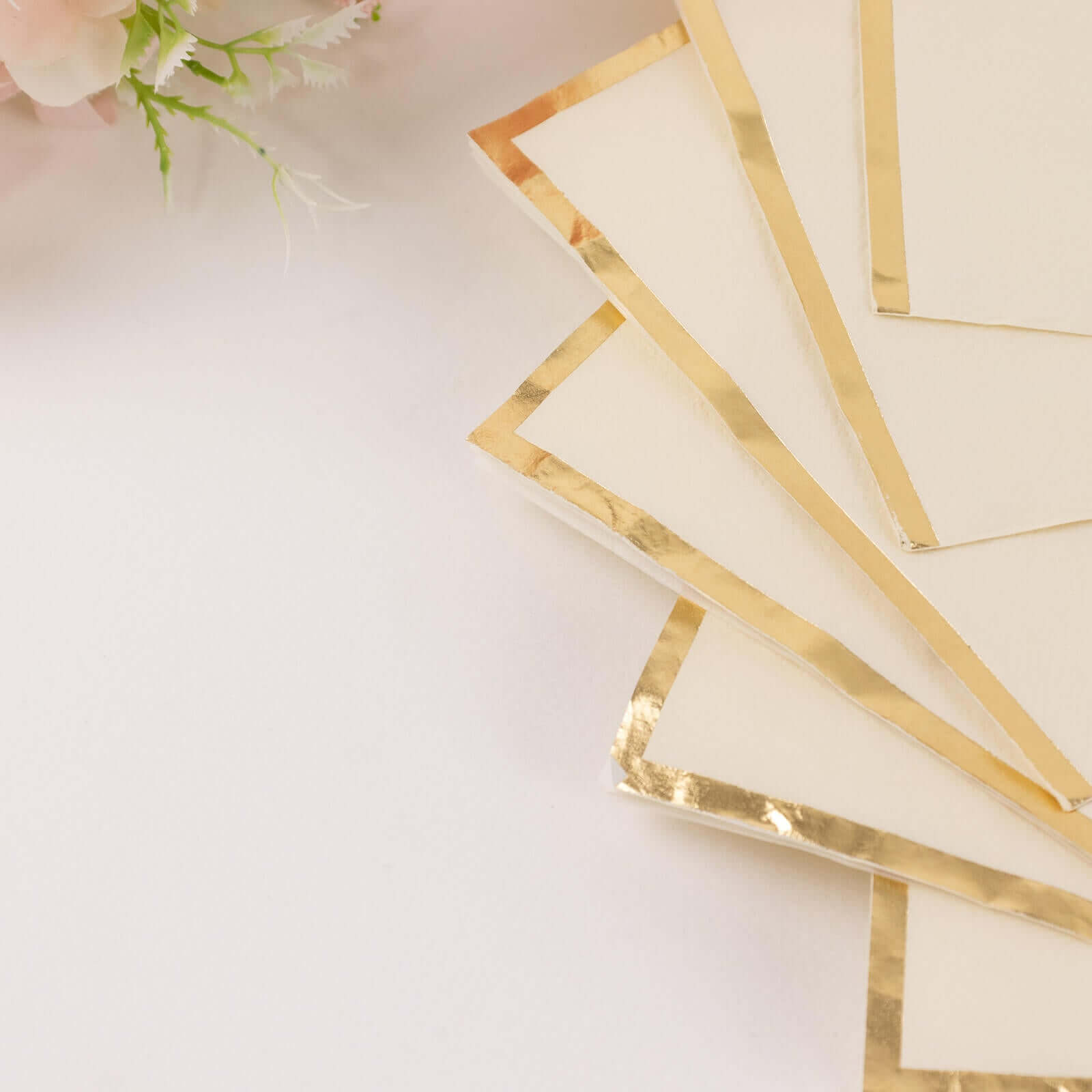 50-Pack Paper Beverage Napkins with Gold Foil Edge Ivory - Disposable 2 Ply Cocktail Napkins for Events 6.5"x6.5"