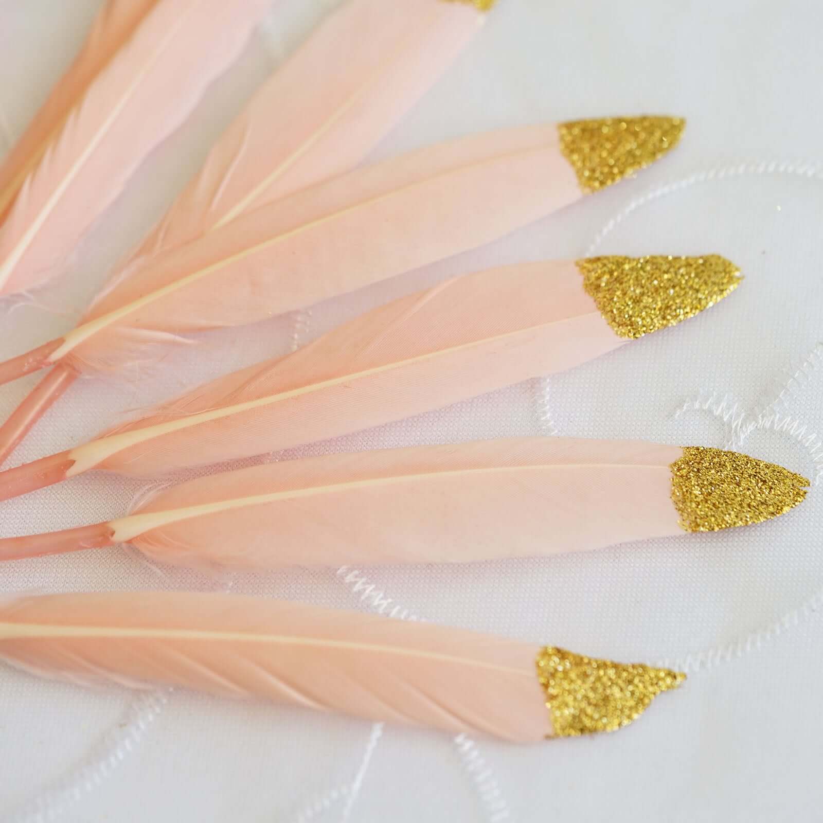 30-Pack Turkey Feathers Craft Feathers Glitter Gold Tip Blush - Decorative Feathers for DIY Party Projects