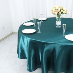 Satin 108" Round Tablecloth Peacock Teal - Smooth and Lustrous Table Cover
