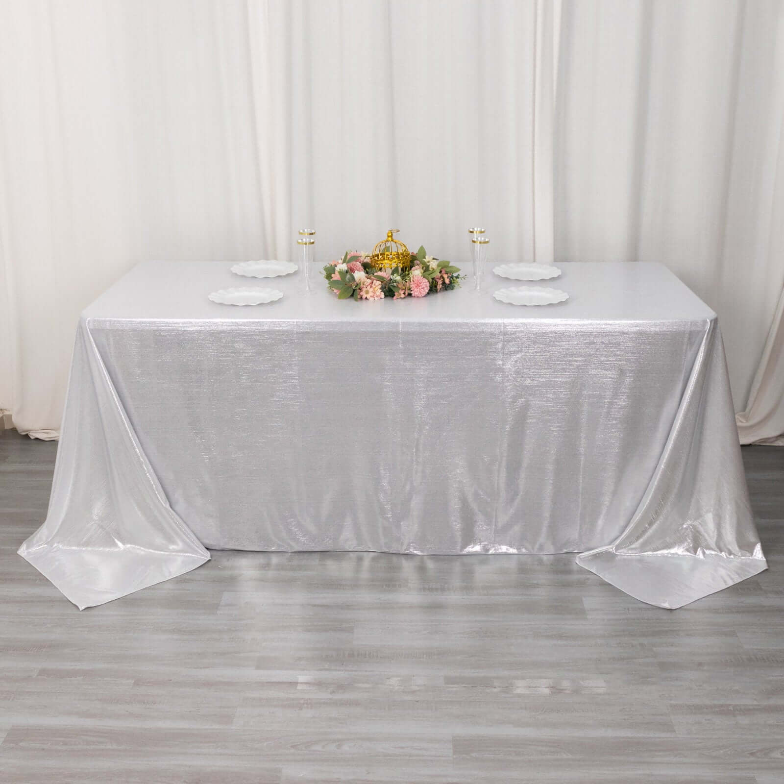 Sequin Dots Polyester 90"x132" Rectangle Tablecloth Shimmering Silver - Seamless, Glittering & Wrinkle Free Table Cover