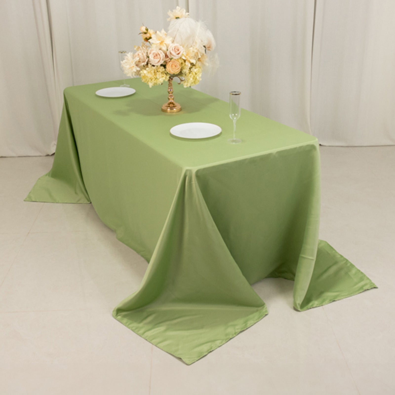 Lamour Satin 90"x132" Rectangle Tablecloth Sage Green - Soft & Silk-Like Seamless Table Cover