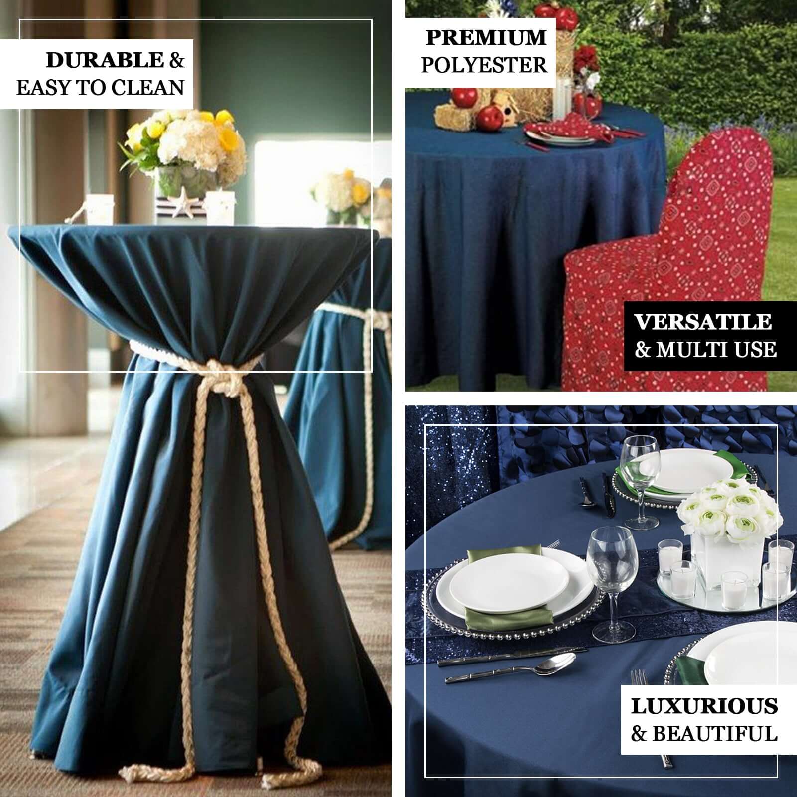 Polyester 120" Round Tablecloth Dark Blue - Seamless Faux Denim Design for Stylish Gatherings