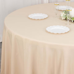 Premium Polyester 132" Round Tablecloth Beige - Seamless 220GSM Wrinkle-Resistant Table Cover