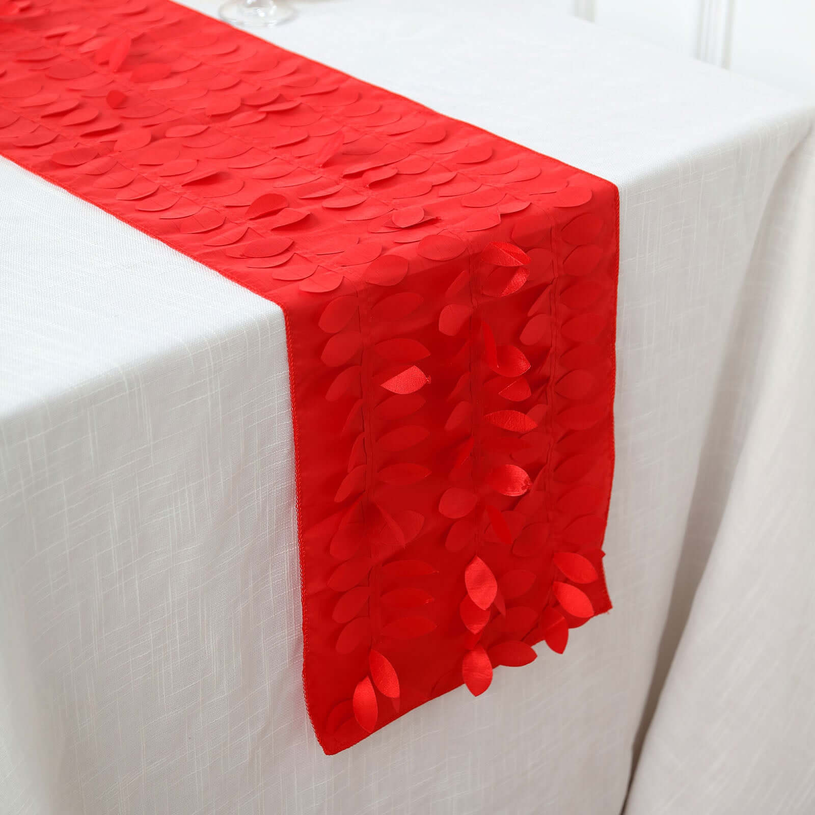 Taffeta Fabric 12"x108" Table Runner Red - 3D Leaf Petal Design