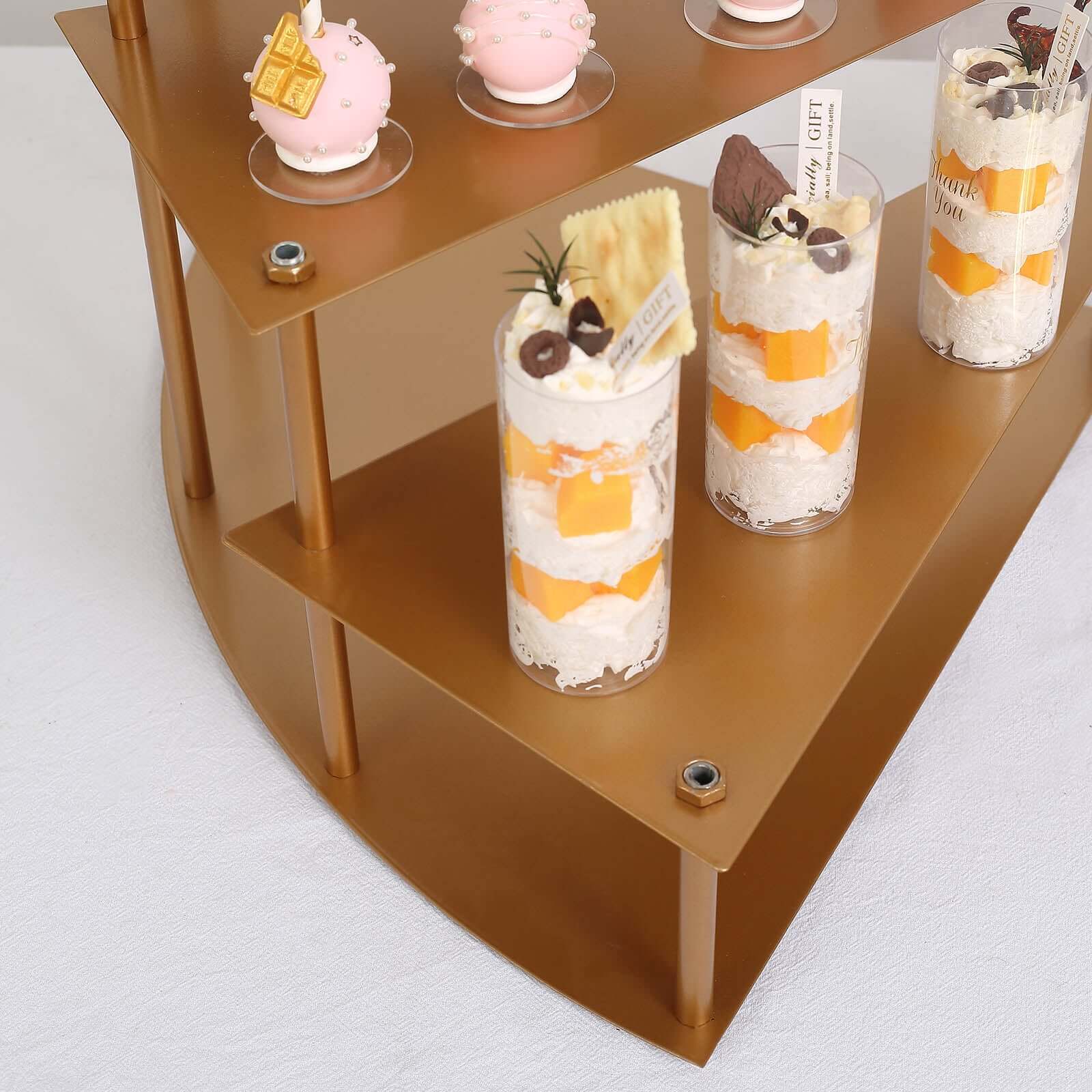 4-Tier Metal Spiral Stairway Cupcake Display Stand Gold - Dessert Cake Step Pedestal Tray 17"