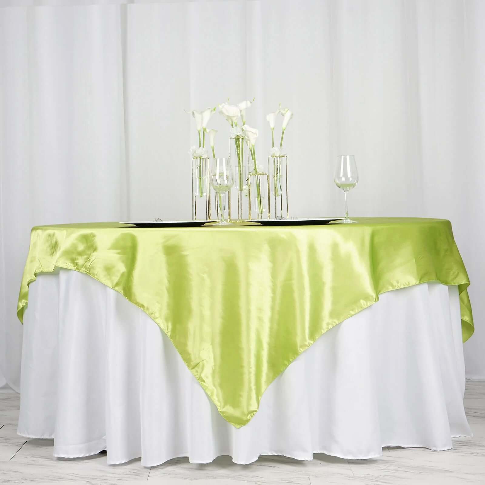 Satin 72"x72" Table Overlay Square Tablecloth Apple Green - Smooth Finish Table Cover