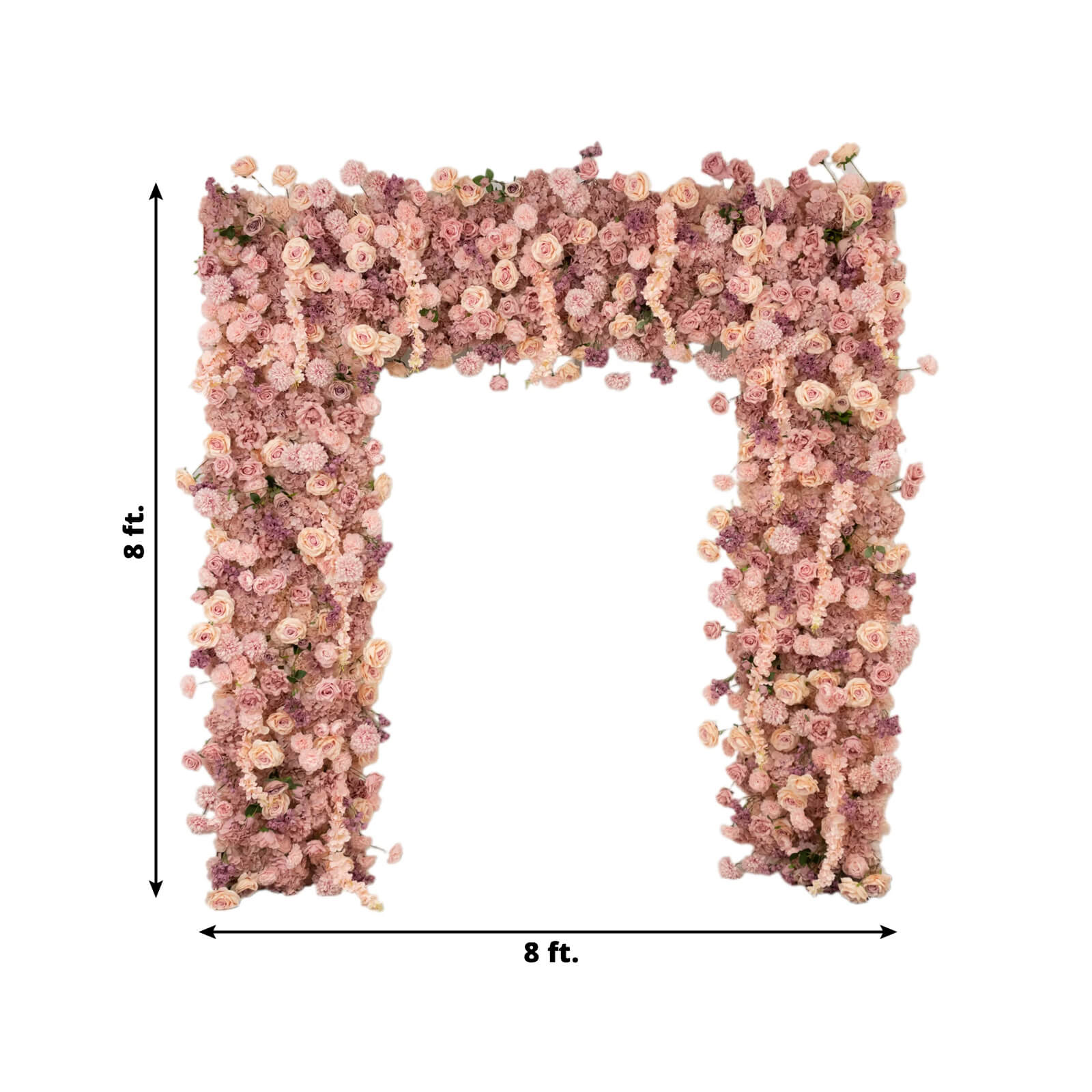 8ftx8ft Roll Up Flower Backdrop for Arch Stand, Dusty Rose with Fabric Backing - Artificial Silk Roses, Hydrangeas & Chrysanthemums for Weddings